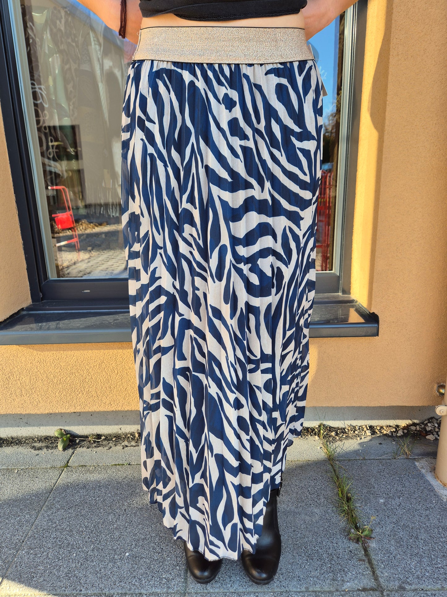 jupe plissée zébré marine