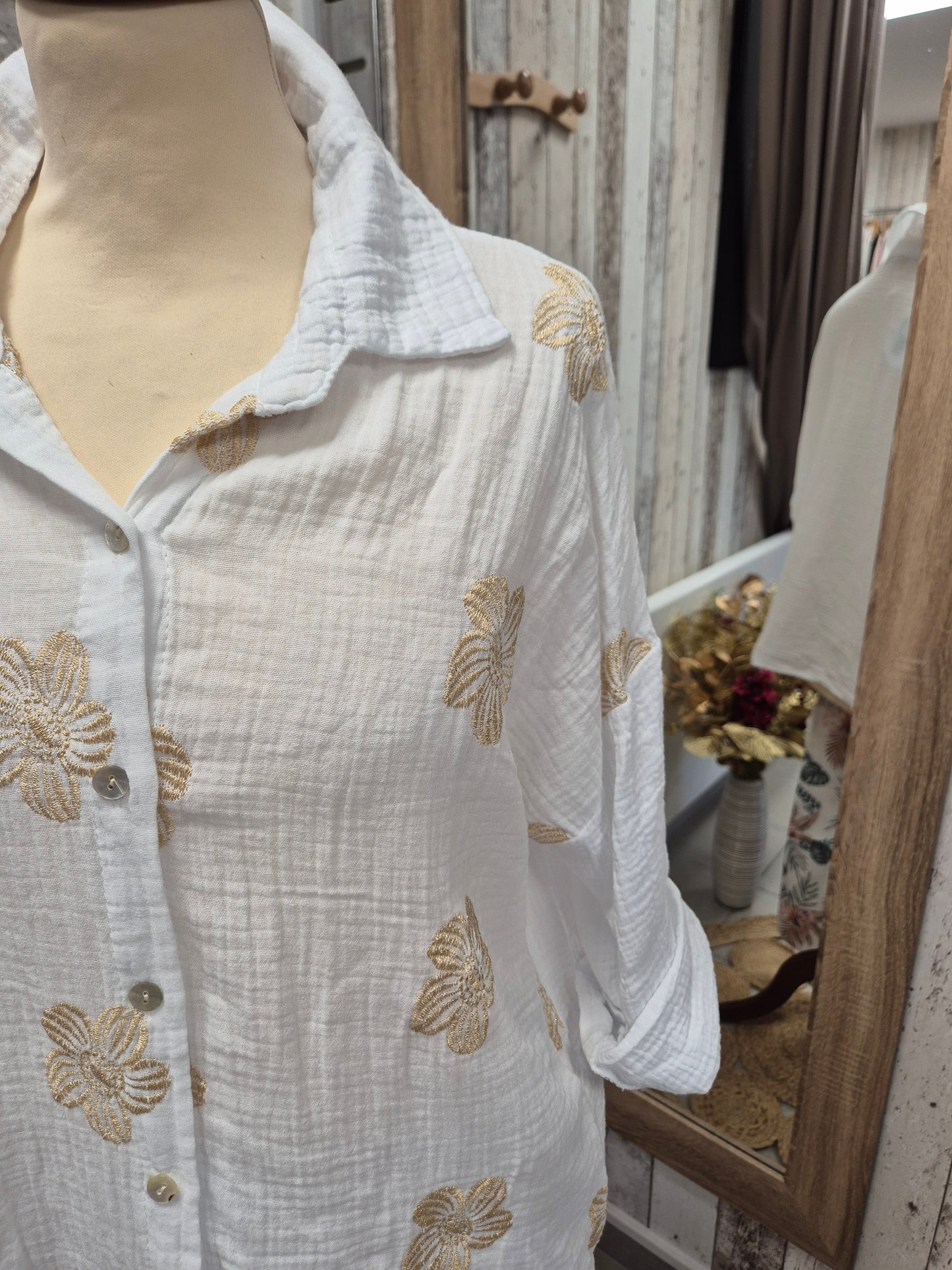 Chemisier Brodé Blanc TU