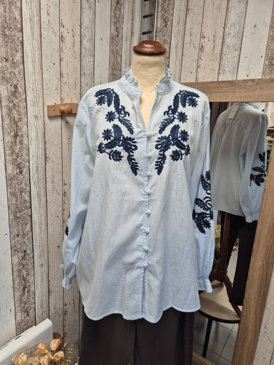 Chemisier brodé Bleu