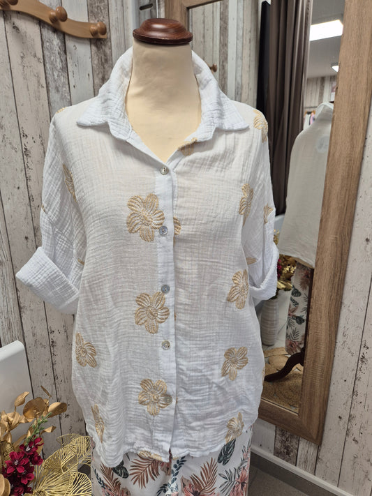 Chemisier Brodé Blanc TU